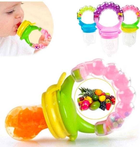 PAPAMOMS 4 in 1 Fruit and Food Feeder Nibbler Nipple Teether Pacifier Rattle Teether and Feeder