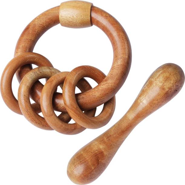 TINIGREEN Neem Wood Teether for Baby Set of 2 | for 3 Months Baby |One Rattle one Dumbbell Teether