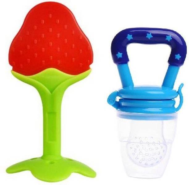 Little Warriors Baby Teething Toys Soft and Natural Fruit Shape Teether for Baby with Fruit Nibbler for Fruit Feeding Teether and Feeder