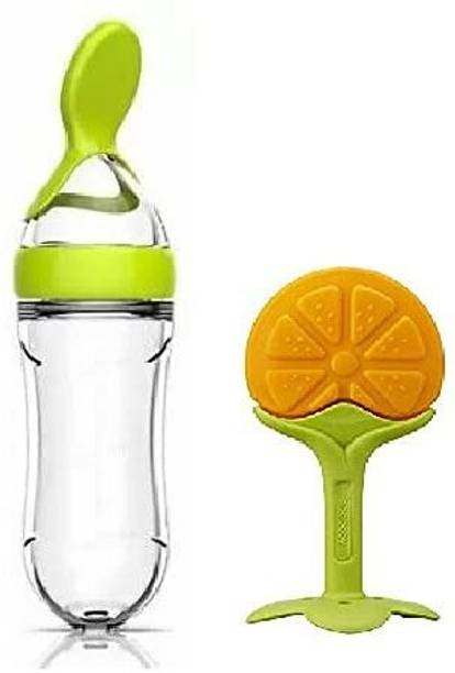 Saraswati kart Baby Spoon Feeding Bottle & Fruit Nibbler With Fruit Teether Peach Shape  - Silicone