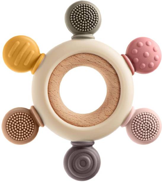 NARV Baby Teething Toy Babies Teething Ring Teething Relief Wooden Ring Newborn Teether