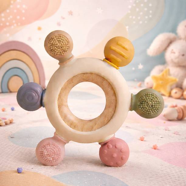 VegnA Baby Teething Ring Wooden Silicone,Safe BPA Free Chew Toy for Kids Teether