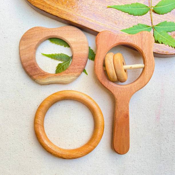 BABYCOV Natural Neem Wood Teether sets for 3+ Months Baby (Set of 3) Teether