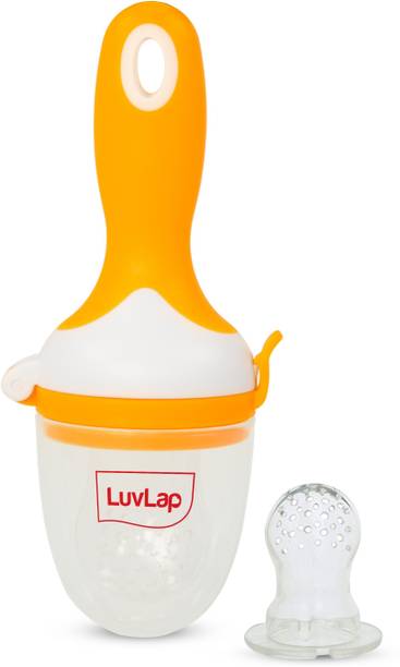 LuvLap Silicone Food/Fruit Feeder with handle, Extra Mesh, Soft Pacifier/Feeder, Teether for Baby, Infant, Orange Feeder
