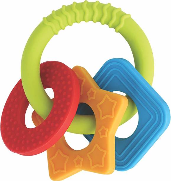 Beebaby Chewy Trinkets Silicone Teether, BPA Free, 3M+ (Step -3) (Geometrical Shapes) Teether