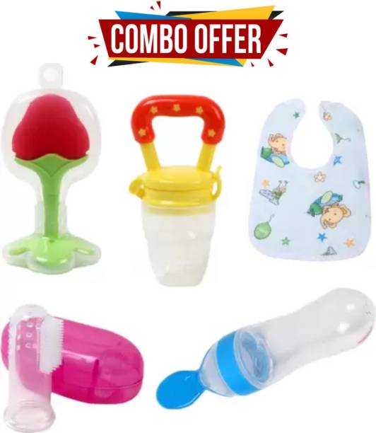 Extraposh 5 Pieces Combo Set For Your New Born Babies Teether and Feeder