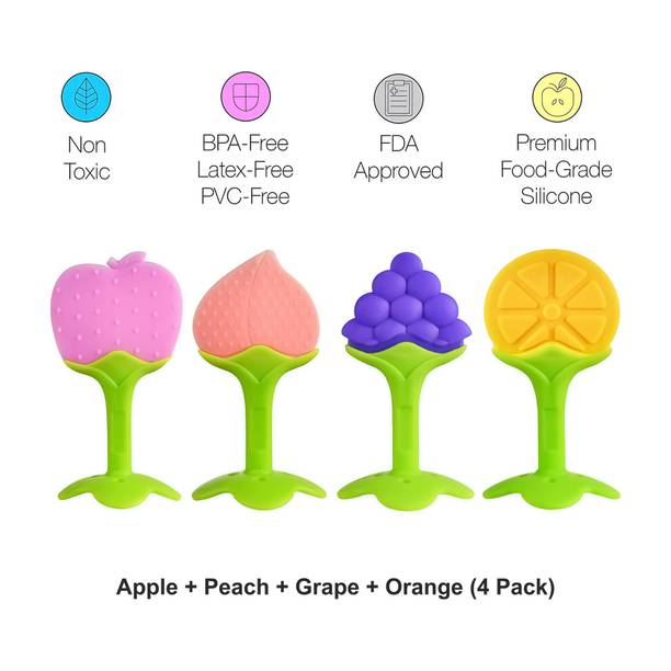 Mahikrite Baby Fruit Shape Silicone Teethers FDA-Approved Soft Silicone, BPA-Free for Infants Baby Boys & Girls (4 Pack) Teether