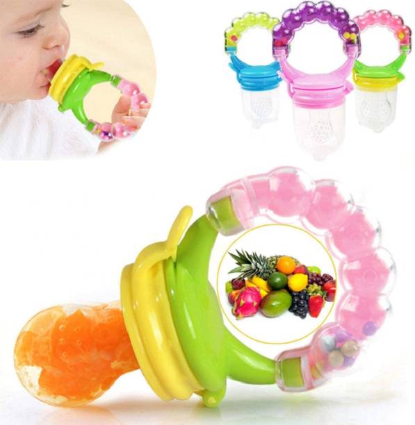 BUMBOOZA Baby's BPA-Free Silicone Nipple Food Nibbler/Fruit Feeder with Rattle Handle A7 Teether and Feeder