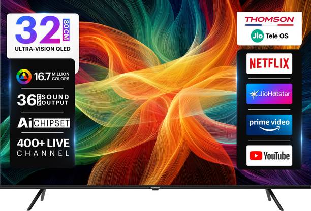Thomson 80 cm (32 inch) QLED HD Ready Smart JioTele OS TV 2026 Edition with 36W Sound Output 2 Speaker 350 Nits Brightness 400+ free live TV channels 300+ JioGames Web Browser Sports Mode Bezel Less Design