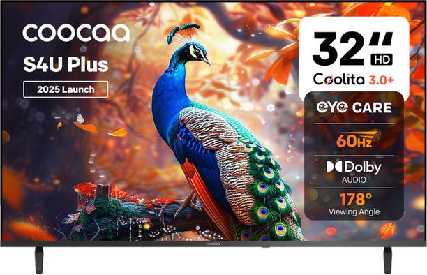 Coocaa S4U Plus 80 cm (32 inch) HD Ready LED Smart Coolita TV 2025 Edition with Dolby Audio | Narrow Frame Design | Eye Care Technology | 300+ Live Channels | Voice Control by Coolink App