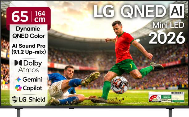 LG AI QNED65 164 cm (65 inch) Ultra HD (4K) Mini LED Smart WebOS TV 2026 Edition with Dynamic QNED Color, Alpha7 AI Processor 4K Gen8, HDR10 Pro, Dolby Atmos, AI Sound Pro (9.1.2 ch), Multi AI (Google