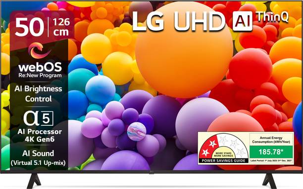 LG AI TV UR7500 126 cm (50 inch) Ultra HD (4K) LED Smart WebOS TV 2025 Edition with Alpha5 AI Processor 4K Gen6 | 100+ Free LG Channels | 4K Upscaling | AI Brightness Control | AI Sound (Virtual Surround 5.1 Up-mix) | FTA Satellite Port | Magic Remote Compatible | 60Hz Refresh Rate | Alexa Built In | Works with Apple Air Play