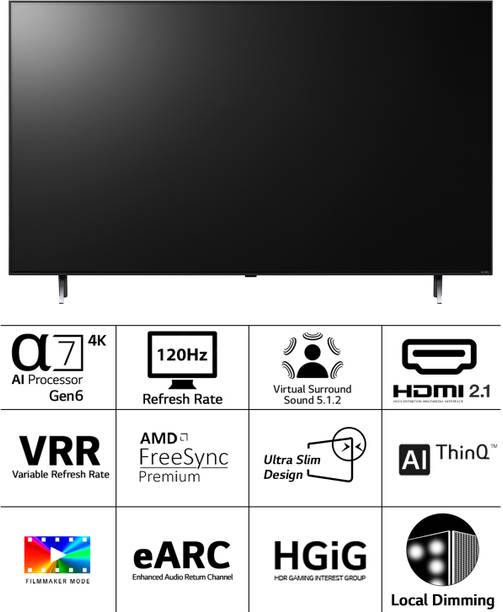 LG 139 cm (55 inch) Ultra HD (4K) QNED Smart WebOS TV with a7 AI Processor 4K Gen6, 120 Hz Refresh Rate, Magic Remote Control  (55QNED80SRA)
