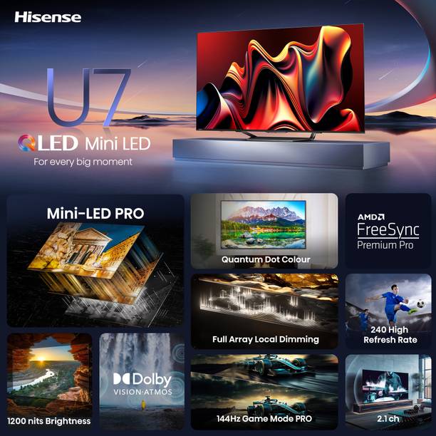 Hisense Mini LED 140 cm (55 inch) QLED Ultra HD (4K) Smart VIDAA TV 240 Full Array Local Dimming Zones Dolby Vision Atmos