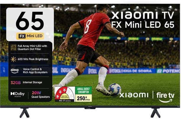 XIAOMI FX Series 165.1 cm (65 inch) Ultra HD (4K) Mini LED Smart Fire TV 2026 Edition with QLED TECHNOLOGY, Alexa built-in , Quantum Dot Filter , DLG 120Hz , HDR 10+, 32 GB Storage , Dolby Audio, Premium Metallic Finish Design , Film-maker Mode , Mi TV