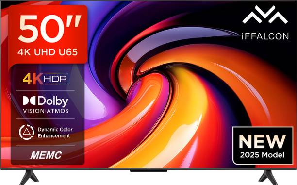 iFFALCON U65 126 cm (50 inch) Ultra HD (4K) LED Smart Google TV 2025 Edition with MEMC | Dolby Vision-Atmos | HVA Panel & Metallic Bezel-Less