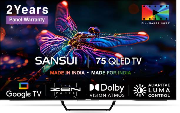 Sansui 190 cm (75 inch) QLED Ultra HD (4K) Smart Google TV Zen Panel Dolby Vision Atmos & Film Maker Mode (JSW75GSQLED)