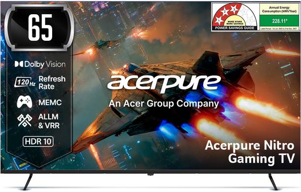 acerpure Nitro 164 cm (65 inch) QLED Ultra HD (4K) Smart Google TV with 120 Hz GTV 5.0 |Android 14 |Dolby Vision & Dolby Atmos|50W Sound|Tuner|Wi-Fi Direct|ALLM |VRR|MEMC|Karaoke|AI|Gaming |Wall Mount