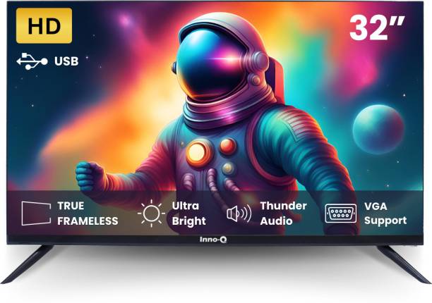 InnoQ 2024 Frameless 80 cm (32 inch) HD Ready LED TV with VGA Monitor Port | 30W Thunder Speakers | Ultra Bright Panel | Wide Angle View | Edge Series