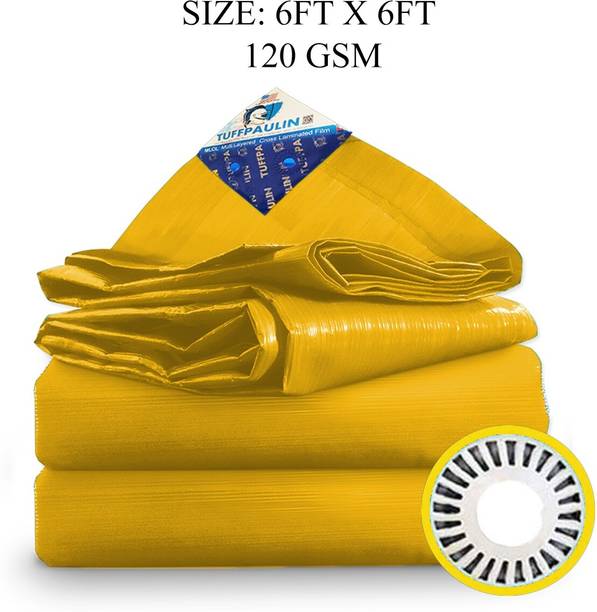 TUFFPAULIN 6FT X 6FT 120 GSM Yellow Tarpaulin Tent - For Truck body, Car, Bike, Grain Covers, Pond Liners