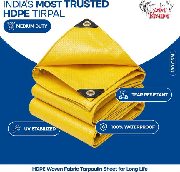 Double Kissan 180 GSM Tarpaulin Sheet 10x8ft Yellow Tent - For Trucks, Industry, Construction, Warehouses, Farm & Rain Shelter