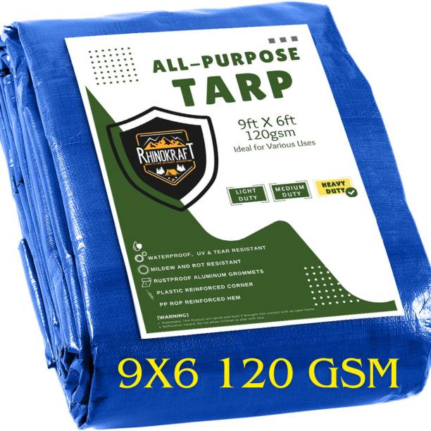 RHINOKraft Water Proof Tarpaulin Sheet | 9ft x 6ft, 120 GSM | 100% Pure Virgin | Eyelets Tent - For Camping, Construction Sites, Transportation Covers, Temporary Shelters