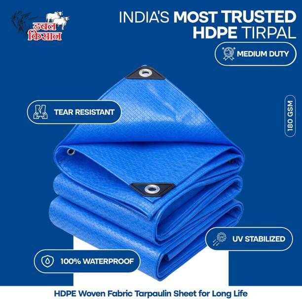 Double Kissan 180 GSM Tarpaulin Sheet 12x10ft Blue Tent - For Trucks, Industry, Construction, Warehouses, Farm & Rain Shelter