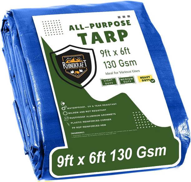 RHINOKraft 9ft x 6ft, 130 GSM | Water Proof Tarpaulin Sheet | 100% Pure Virgin Tent - For Camping, Construction Sites, Transportation Covers, Temporary Shelters