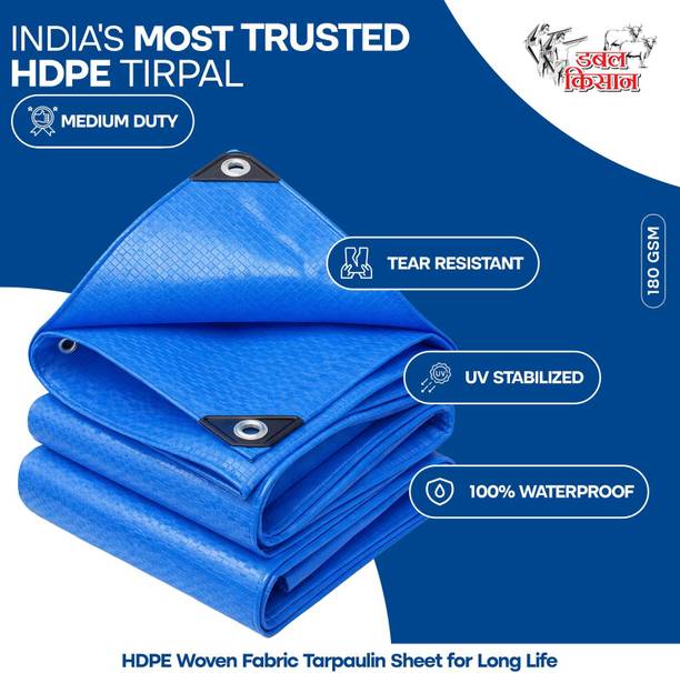Double Kissan 180 GSM Tarpaulin Sheet 8x8ft Blue Tent - For Trucks, Industry, Construction, Warehouses, Farm & Rain Shelter
