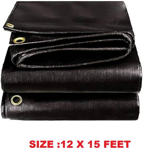 house of common TARPAULINE 12X 15 FEET BLACK Tent- RESISTANT PROTECT FROM WIND RAIN OR SUNLIGHT Tent - For Waterproof Tent For Multipurpose Plastic Cover for Truck, Roof, Rain,Outdoor,Sun