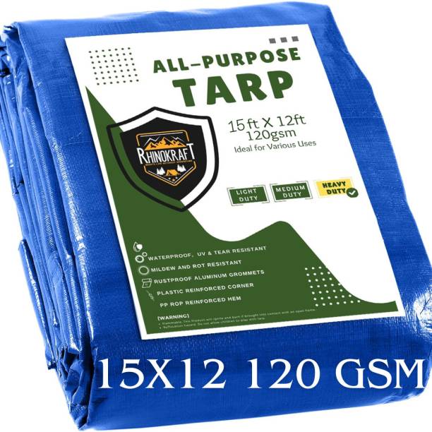 RHINOKraft Water Proof Tarpaulin Sheet | 15ft x 12ft, 120 GSM | 100% Pure Virgin | Eyelets Tent - For Camping, Construction Sites, Transportation Covers, Temporary Shelters