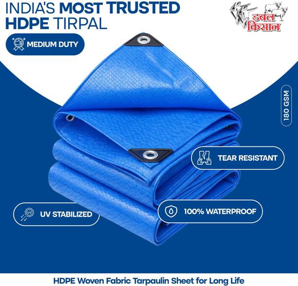 Double Kissan 180 GSM Tarpaulin Sheet 10x8ft Blue Tent - For Trucks, Industry, Construction, Warehouses, Farm & Rain Shelter