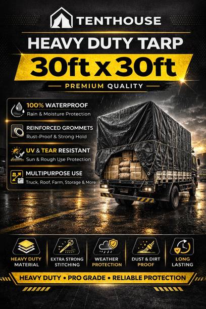 TENTHOUSE TARPAULINE WATERPROOF SHEET BLACK 30 FEET X 30 FEET Tent - For TRUCK COVER ,RAIN PROTECT COVER