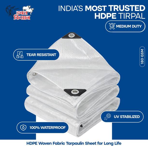 Double Kissan 180 GSM Tarpaulin Sheet 12x10ft Clear Tent - For Trucks, Industry, Construction, Warehouses, Farm & Rain Shelter