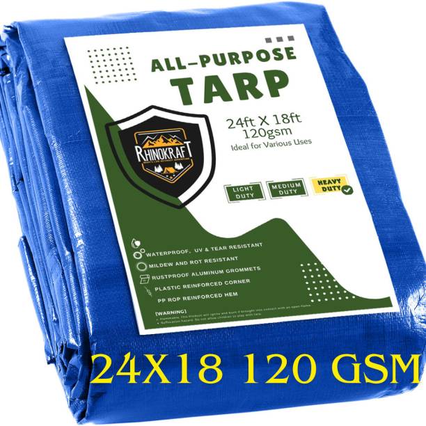 RHINOKraft Water Proof Tarpaulin Sheet | 24ft x 18ft, 120 GSM | 100% Pure Virgin | Eyelets Tent - For Camping, Construction Sites, Transportation Covers, Temporary Shelters