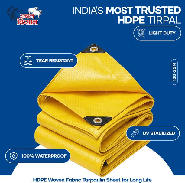 Double Kissan 10x10-Yellow-120GSM Tent - For Farming, Vehicle Cover, Construction Site, Outdoor Storage, Warehouse Cover