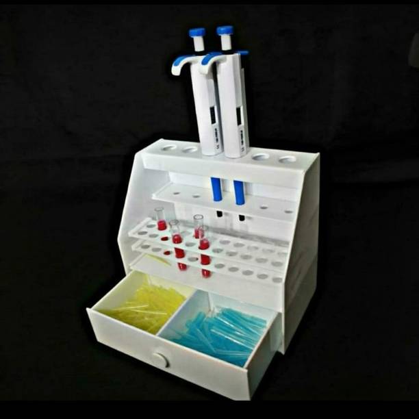 Elecopto PIPPET RACK WITH TESTTUBE ( Micropippet stand with drawer) Plastic Test Tube Rack