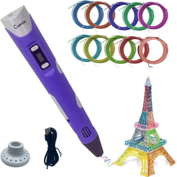 camin 3D Pen| 3D Pen with USB Cable| 3D Pen for Kids (10 Color PLA Filament) Purple 3D Printer Pen