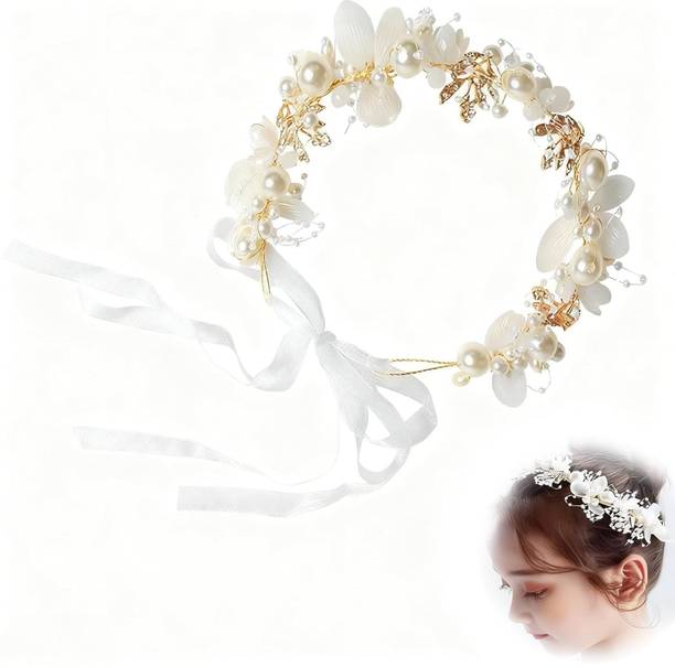 tathagat enterprise Floral Pearl Tiara Hair Band for Girls Women Wedding and Party Accessory Hair Band