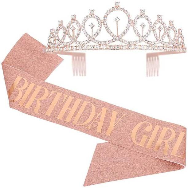 BIYALI Birthday Crown and Sash for Women Birthday Queen Sash & Rhinestone Tiara Hair Band