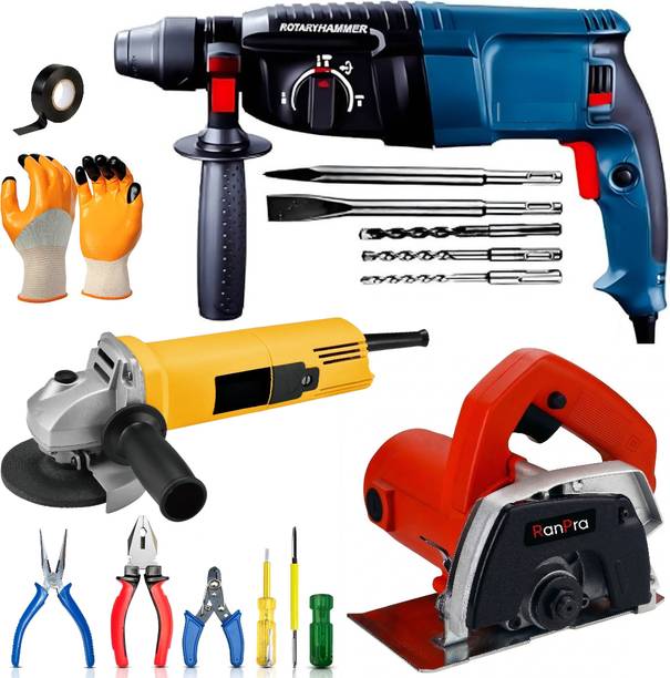 RanPra COMBO OF 4INCH ANGLE GRINDER | 4INCH TILE CUTTER | 26MM ROTARY HAMMER DRILL Handheld Tile Cutter