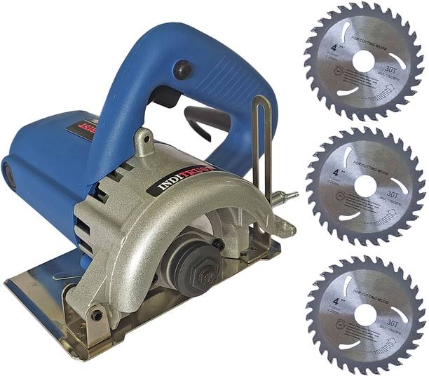 Inditrust 1400W 110mm Blue Round Marble Tile/Wood cutting Machine & 3pc Wood Wheels Marble Cutter