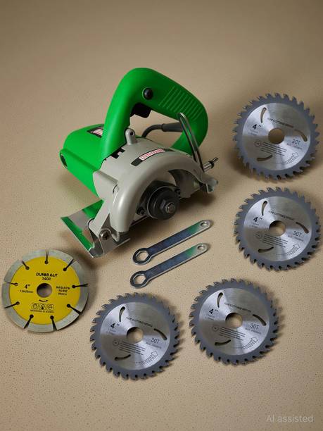 DUMDAAR 1400W 110mm wood cutting Machine with 1 Marble 4pc Wood cutting wheel Handheld Tile Cutter