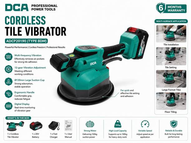 MPT DCA Cordless Tile Vibrator 20V|13 Speed Modes, Digital Display|Battery & Charger Manual Cutter