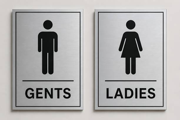 BOLDYOUNG Aluminium Gents & Ladies Washroom Sign Board Set | 6 x 4 Inch | 0.45mm Thick Sign