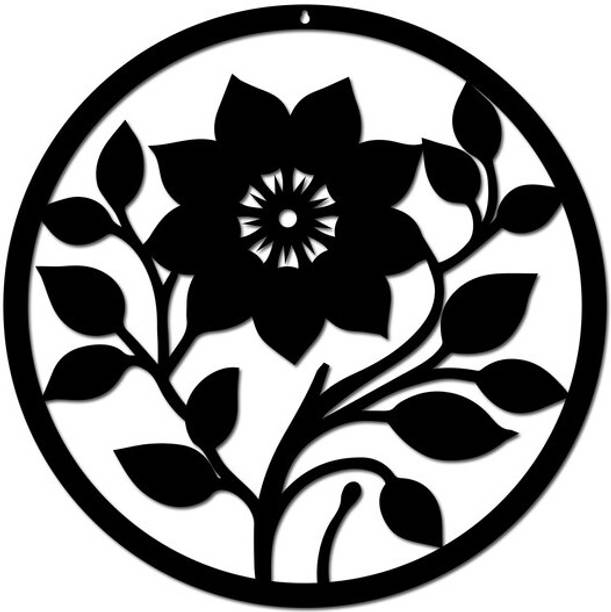 Ranovaa Black Floral Round Metal Art | Modern Wall Decor (DMA_546B) Sign