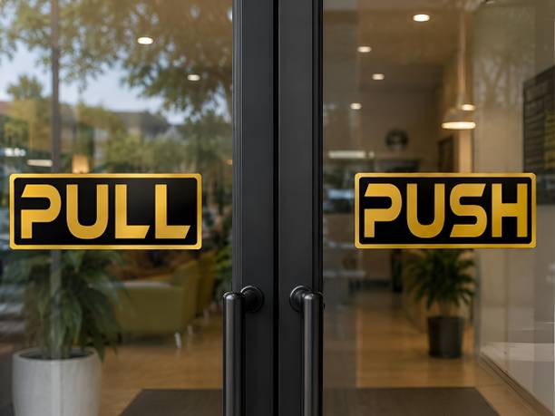 BOLDYOUNG Pull Push Door Sign Board | Premium Gold & Black Metal Door Sticker Sign