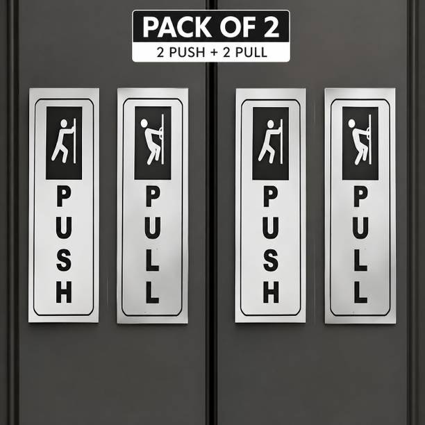 BOLDYOUNG Push Pull Door Metal Sign Board Pack of 2|6x2inch Sign