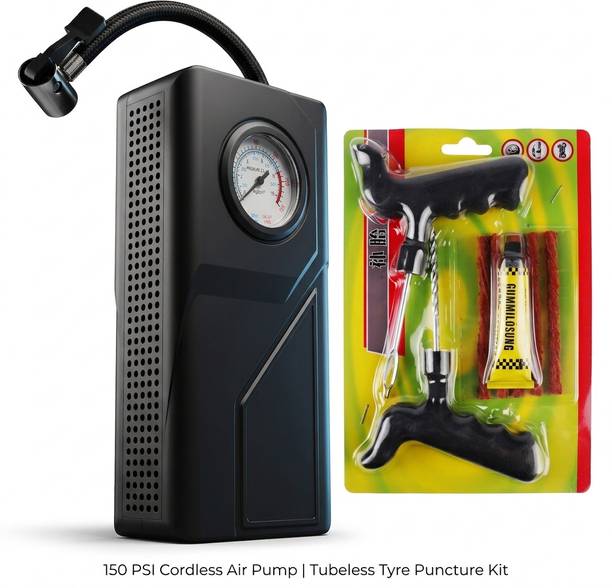 inveXo 2000mAh Cordless Inflator+Puncture Kit 150 psi Tyre Air Pump for Car & Bike