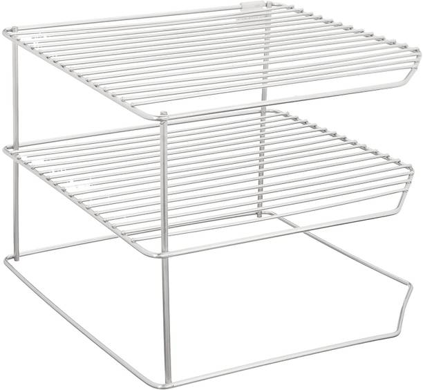 HOMIFY Chakla/Belan Kitchen Rack Steel Stainless Steel 3-Tier Rack | Corner Shelf for Kitchen Plates & Utensils